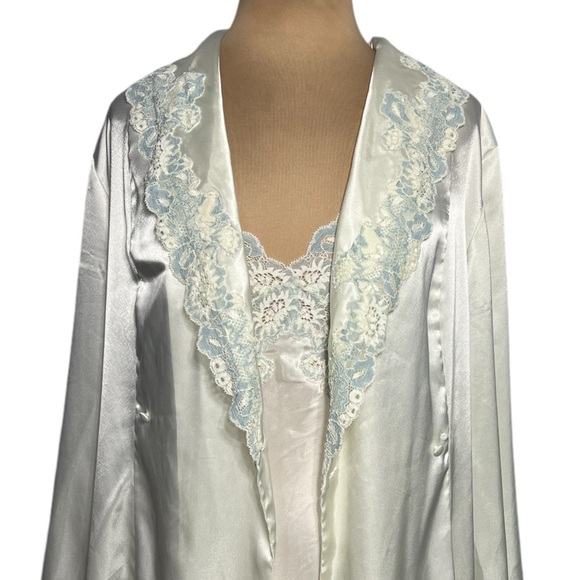 90’s Victoria’s Secret Silky Slip Dress Chemise Robe Set Bridal Set ivory blue L - Picture 6 of 11